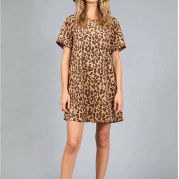 Corduroy Shift Dress Cheetah Print - Picture 2 of 2